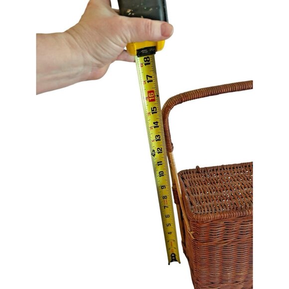 Vintage Coated Wicker Hinged Lidded Basket Stationary Handle Rectangle Storage - Picture 11 of 15